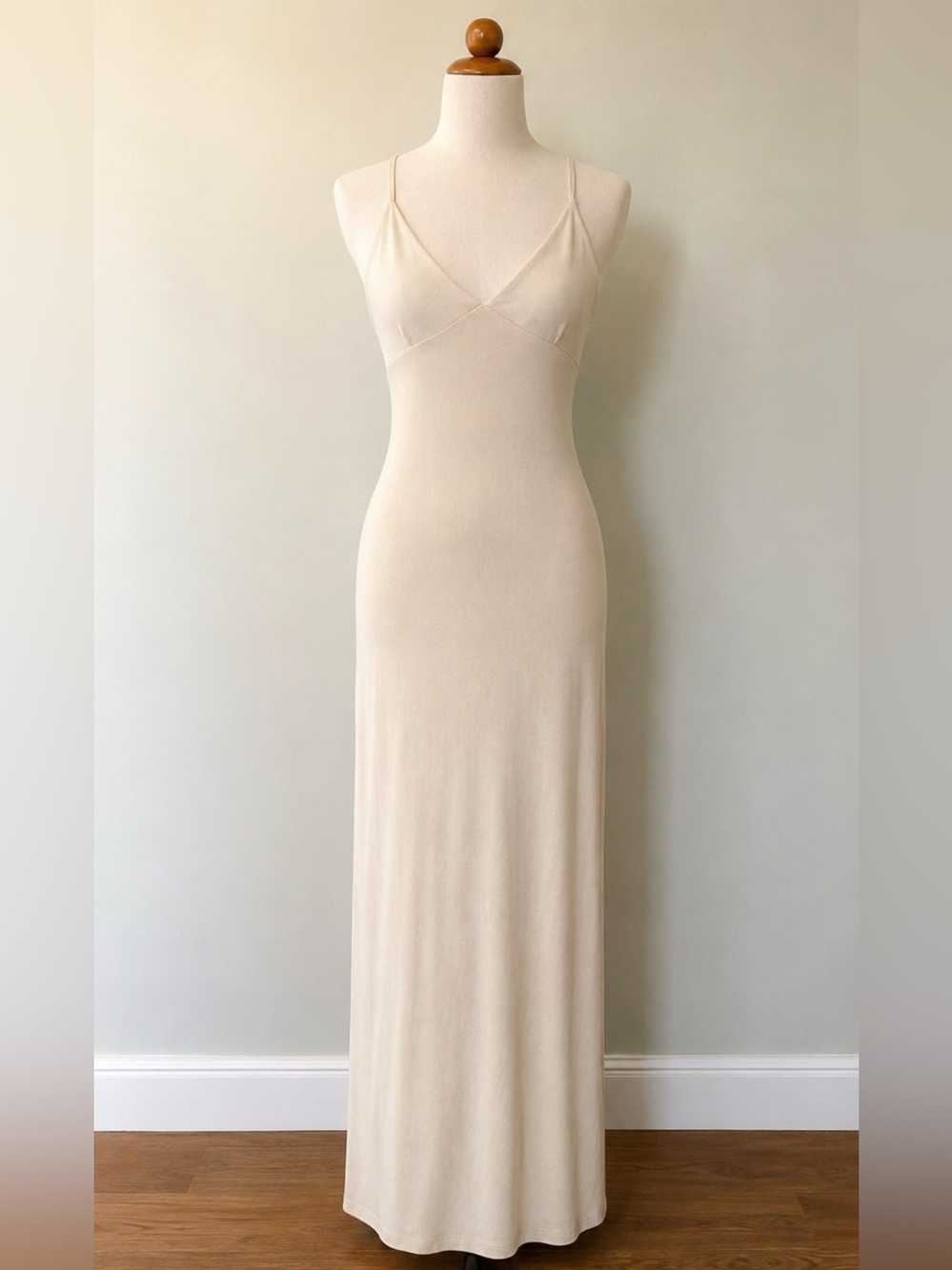 [Brandenburg]  Nude Beige Partially Lined Slip Maxi Dress Sz S